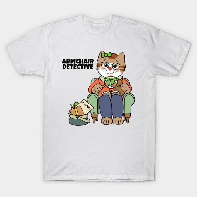 Armchair Detective Girl Cat T-Shirt by Sue Cervenka